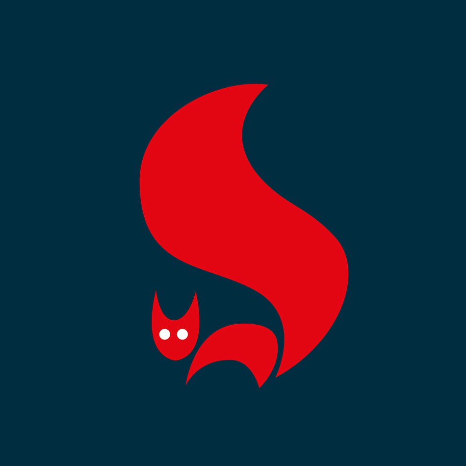 waldbrand logo Maskottchen Waldbrandwarnung: Eichhörnchen mit Flammenschweif (Rudi Rotschopf) waldbrand logo
